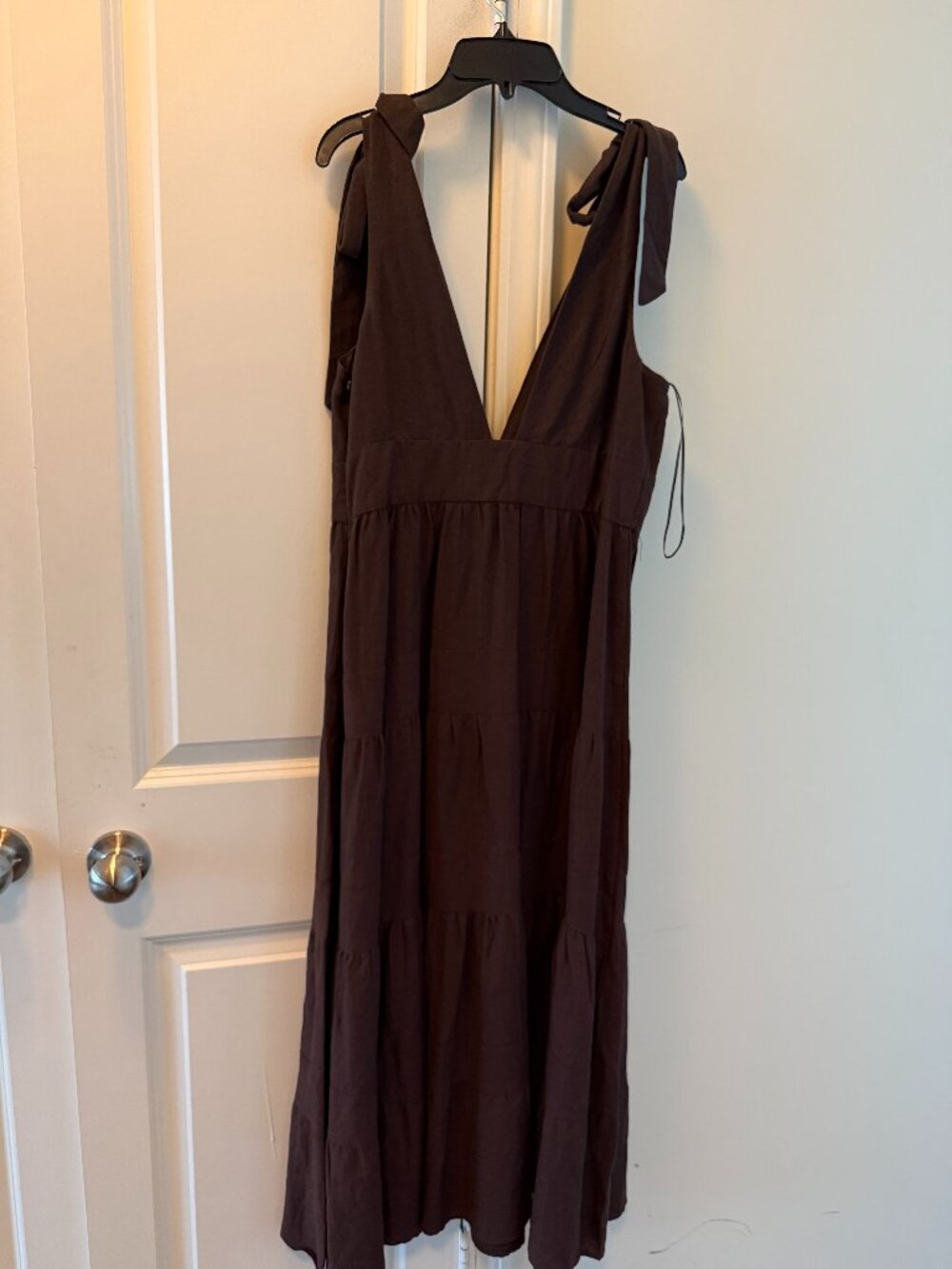 Brown Deep V  Linen Sundress